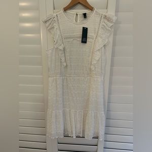 White ruffle detail mini dress- wild fable. NWT